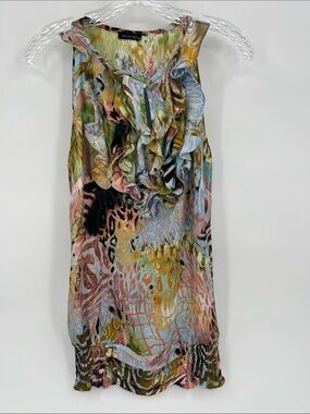 Ruffled Sleeveless Multi-Color Print Dress By Piano